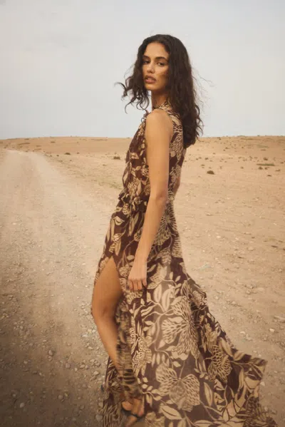 Poupette St Barth Long Dress Ciao In Choco Macro Stelis