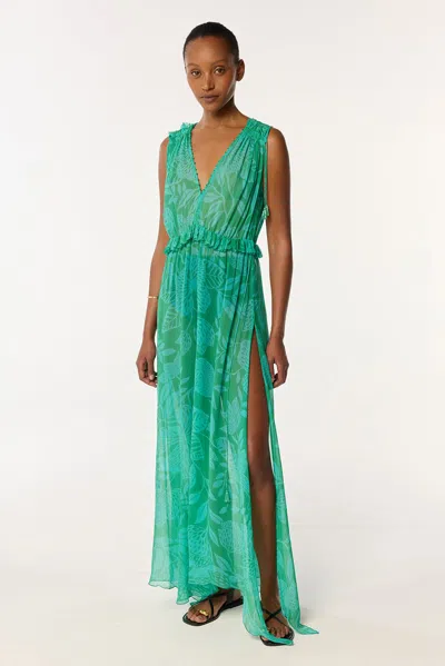 Poupette St Barth Long Dress Ciao In Mint Macro Stelis