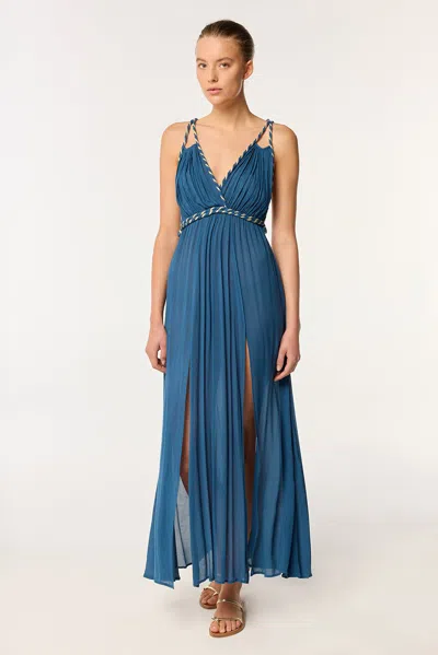 Poupette St Barth Long Dress Collette In Dusty Blue
