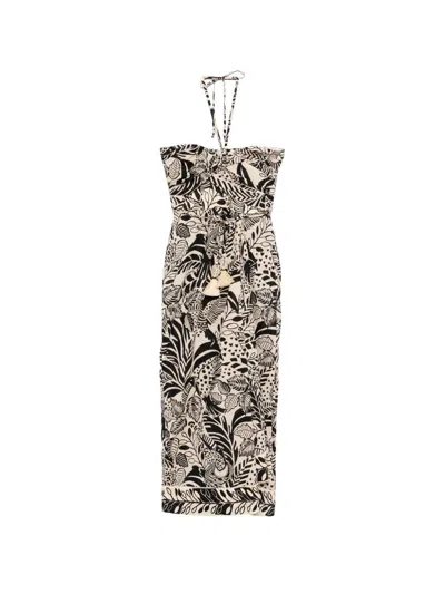 Poupette St Barth Collina Printed Cotton Midi Dress In Brown