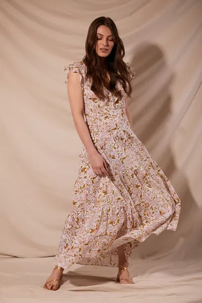 Poupette St Barth Long Dress Della Green Menton Cotton Plumeti In Brown