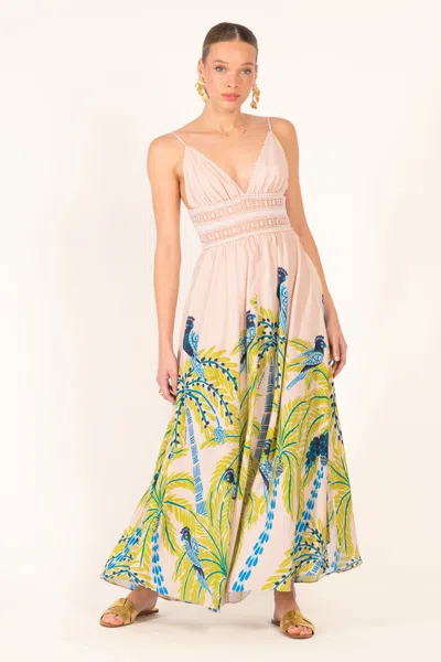 Poupette St Barth Havana Long Dress Green Palmrott In Multi