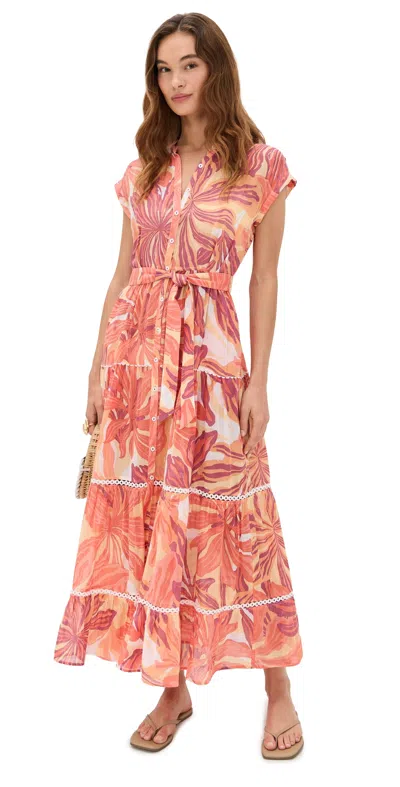 Poupette St Barth Long Dress Kora Sari Gauze Dress Red Seaweed