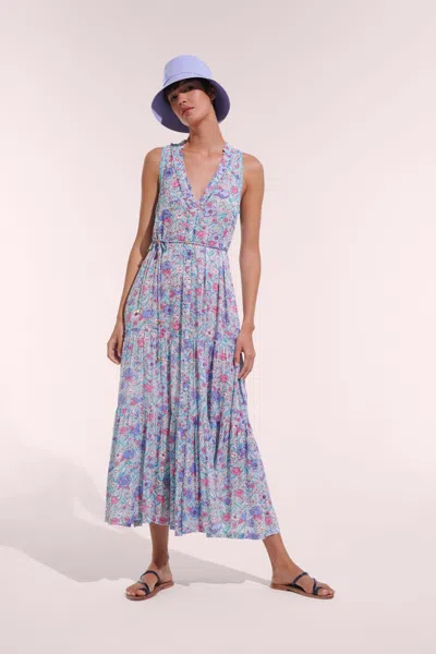 Poupette St Barth Long Dress Nana In Aqua Petunia