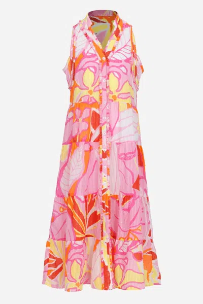 Poupette St Barth Long Dress Nana For Girls In Pink Macro Lilium