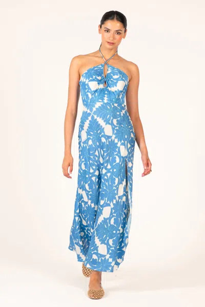 Poupette St Barth Stella Printed Satin Maxi Dress In Blue
