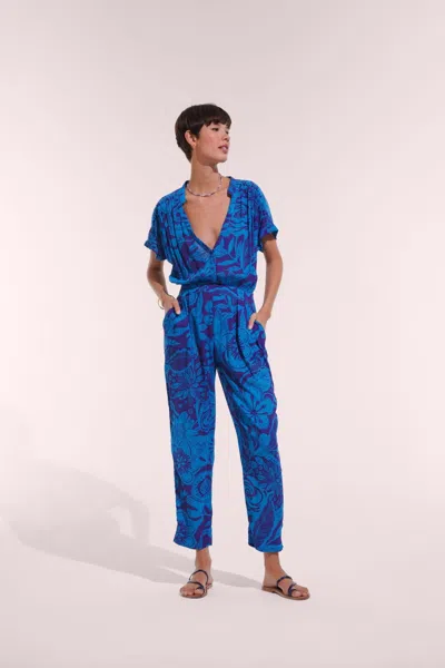 Poupette St Barth Long Jumpsuit Becky In Blue