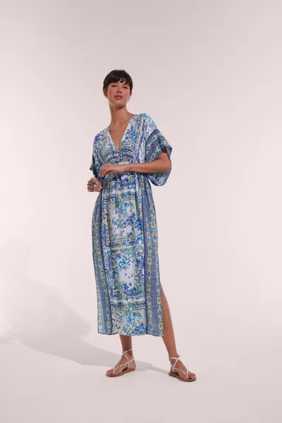 Poupette St Barth Long Kaftan Amaya In Blue