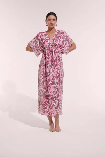 Poupette St Barth Long Kaftan Amaya In Pink