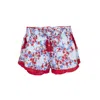 Poupette St Barth Lulu Boxer Short Kids Blue Kookoo Bird In Red