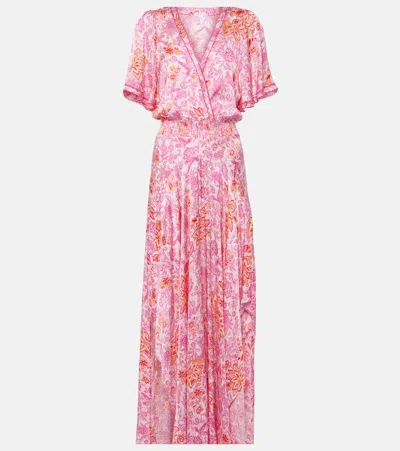 Poupette St Barth Mabelle Floral Satin Maxi Dress In Pink