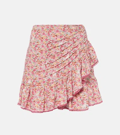 Poupette St Barth Mabelle Floral Shirred Miniskirt In Pink Jardin