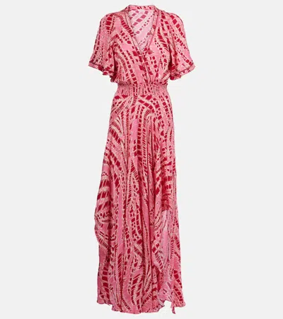 Poupette St Barth Mabelle Printed Satin Midi Dress In Pink