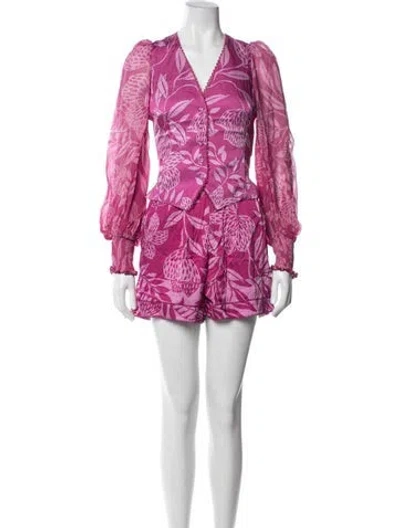Pre-owned Poupette St Barth Macro Stelis Floral Print Short Set W/ Tags In Purple