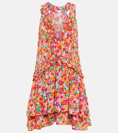 Poupette St Barth Mae Floral Ruffled Minidress In Orange Rose