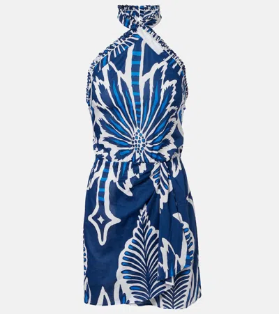 Poupette St Barth Manon Floral Halterneck Cotton Minidress In Blue