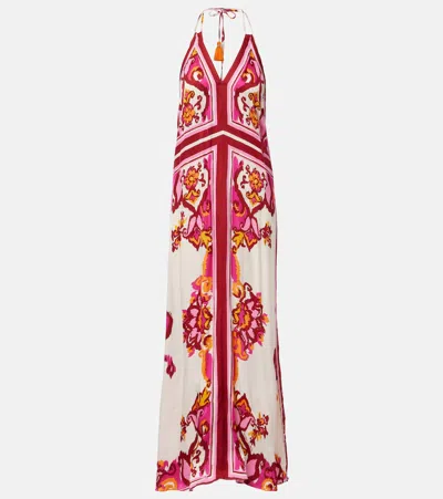 Poupette St Barth Mary Printed Halterneck Satin Maxi Dress In Multi