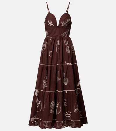 Poupette St Barth Milena Printed Cotton Maxi Dress In Burgundy