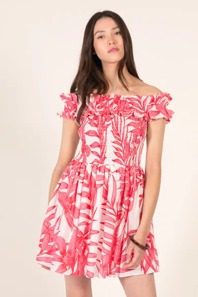 Poupette St Barth Amber Palm-leaf Ruffled Dress In Multi