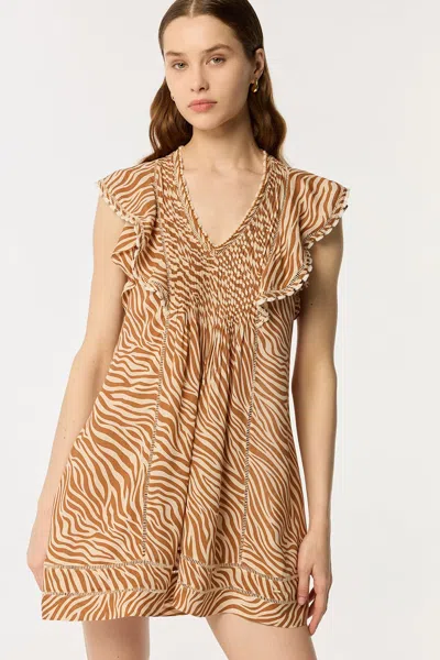 Poupette St Barth Mini Dress Camelia In Choco Zebra Stripes