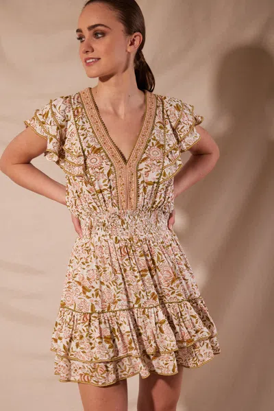 Poupette St Barth Mini Dress Camila Green Menton Viscose In Brown