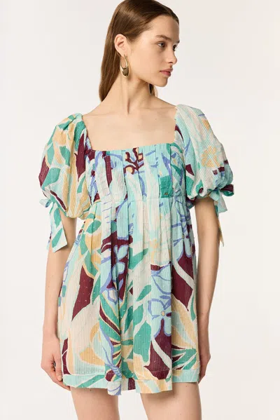 Poupette St Barth Mini Dress Catalina In Aqua Macro Lilium