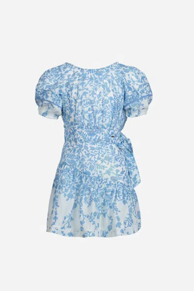 Poupette St Barth Kids' Mini Dress Chantal For Girls In Blue Lazuli