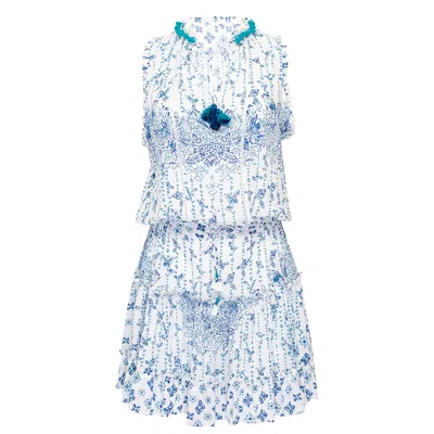 Poupette St Barth Mini Dress Clara Blue Parrot Batik Rombo