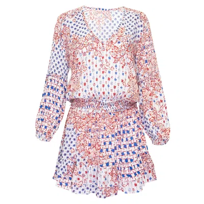 Poupette St Barth Mini Dress Ilona Long Sleeve Blue Edelweiss