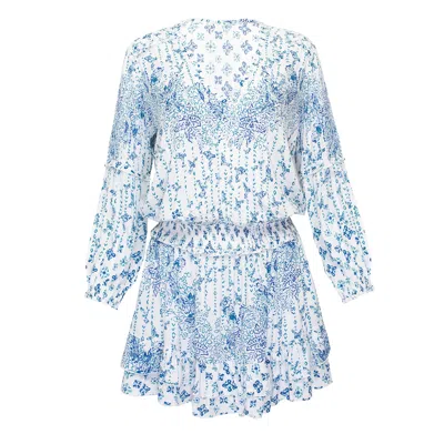 Poupette St Barth Mini Dress Ilona Long Sleeve Blue Parrot