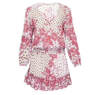 Poupette St Barth Mini Dress Ilona Long Sleeve Pink Edelweiss