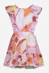 Poupette St Barth Mini Dress Kora For Girls In Pink Macro Lilium