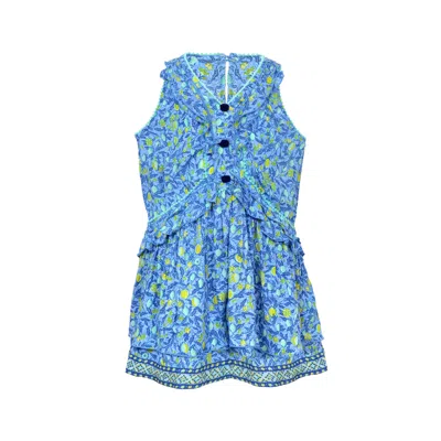 Poupette St Barth Mini Dress Mae V Kids Blue Lemon Viscose