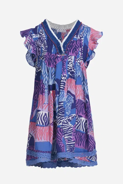 Poupette St Barth Mini Dress Sasha For Girls In Blue Ashanti