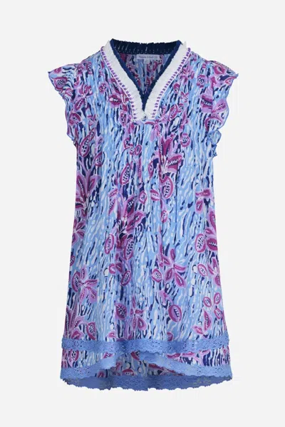 Poupette St Barth Mini Dress Sasha For Girls In Blue Exotic Forest