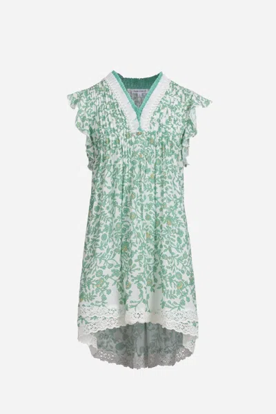 Poupette St Barth Mini Dress Sasha For Girls In Green Lazuli