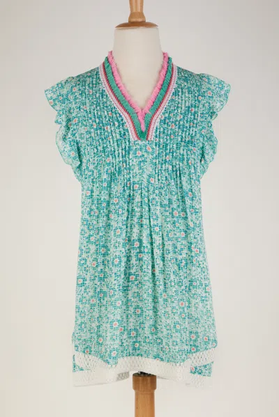 Poupette St Barth Mini Dress Sasha V Kids Aqua Je T'aime Viscose In Multi