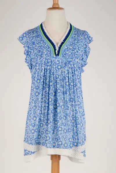 Poupette St Barth Mini Dress Sasha V Kids Blue Je T'aime Viscose