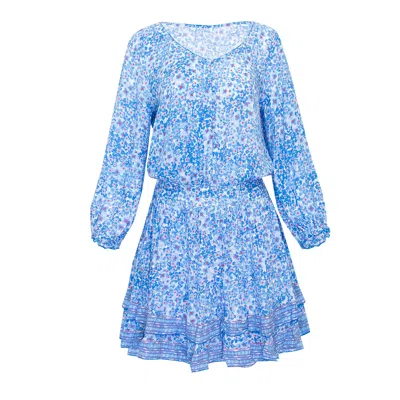 Poupette St Barth Mini Dress Selena Blue Hortensia In Black