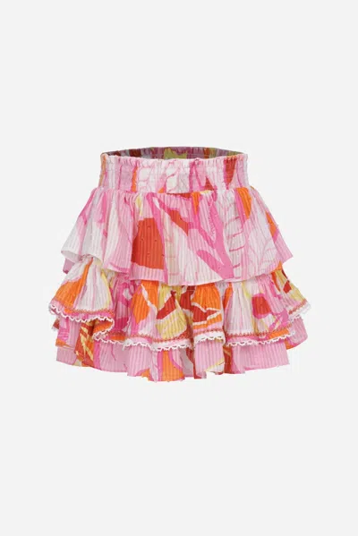 Poupette St Barth Mini Skirt Ariane For Girls In Pink Macro Lilium