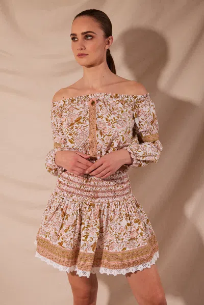 Poupette St Barth Mini Skirt Galia Green Menton Cotton Plumeti In Brown