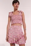 Poupette St Barth Mabelle Floral Shirred Miniskirt In Pink