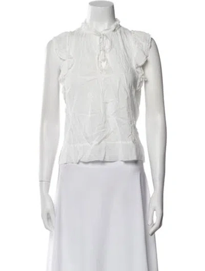 Pre-owned Poupette St Barth Mock Neck Sleeveless Crop Top In White