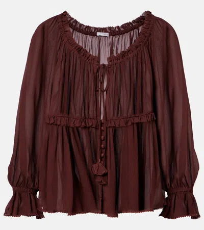 Poupette St Barth Moon Ruffled Blouse In Brown