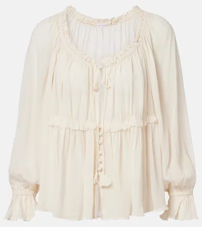Poupette St Barth Moon Ruffled Blouse In White