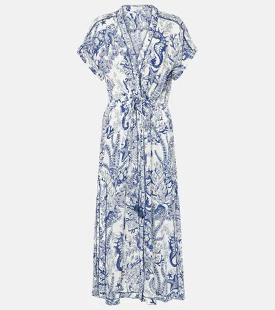 Poupette St Barth Mya Floral Pleated Shirt Dress In Blue