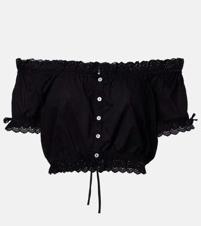 Poupette St Barth Nala Broderie Anglaise Cotton Poplin Crop Top In Black