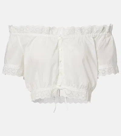 Poupette St Barth Nala Pointelle Cotton Crop Top In White