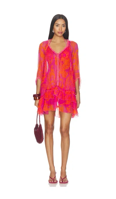 Poupette St Barth Nava Poncho In Pink Reef Wave Bicolore