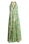 Poupette St Barth Nava Floral Cotton Maxi Dress In Green Orchid Ocn